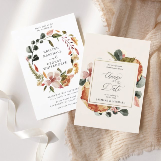 outono floral elegante Alterar o Convite de Data (Criador carregado)