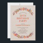 Outono/outono Floral 50º Convite de aniversário<br><div class="desc">Este design de convite de aniversário floral no outono apresenta uma bela coroa com um esquema de cores de outono. Mais itens correspondentes disponíveis no meu compro BaraBomDesign.</div>