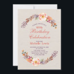 Outono/outono Floral 60º Convite de aniversário<br><div class="desc">Este design de convite de aniversário floral de outono apresenta uma bela coroa de folhagem de outono com um fundo de burvolta. Você pode personalizar todo o texto. Mais itens correspondentes disponíveis no meu compro BaraBomDesign.</div>