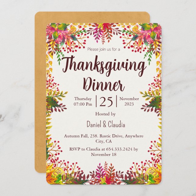 outono Sai do outono Convite Jante de Ação de Graç (Frente/Verso)