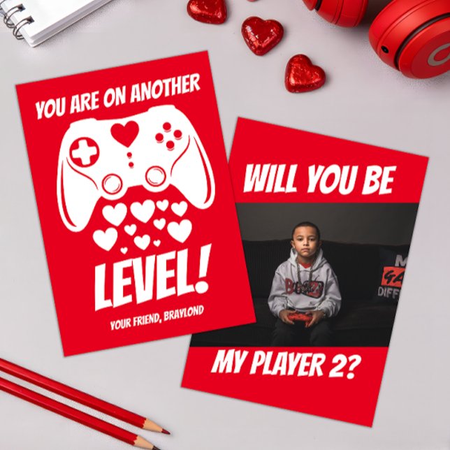 Outra placa de Dia de os namorados de videogame de (Video Game Kids Photo Valentines Day Card)