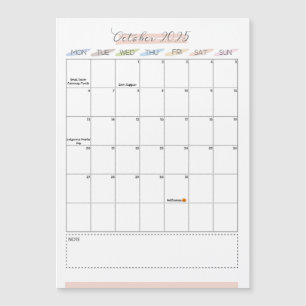 Outubro de 2025 Calendário Magnético