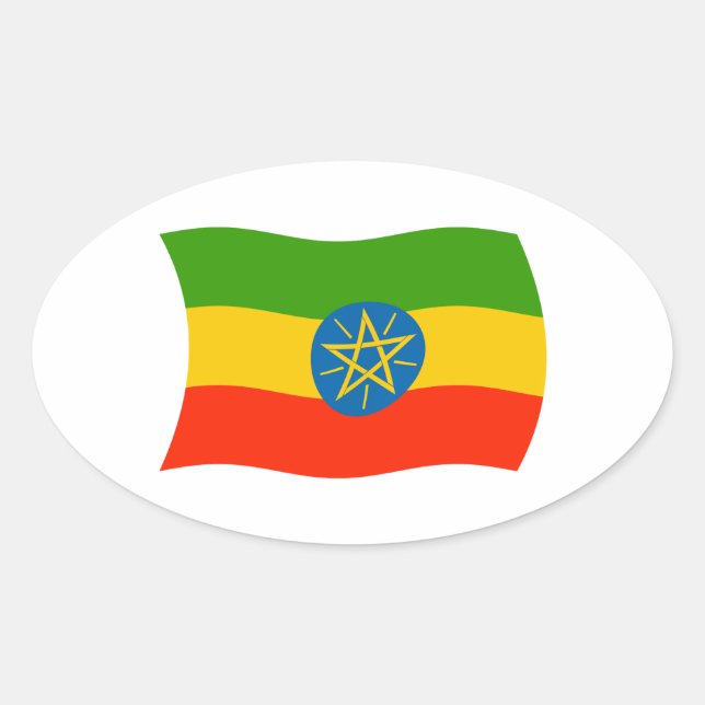 Oval Adesivo da Bandeira da Etiópia (Frente)