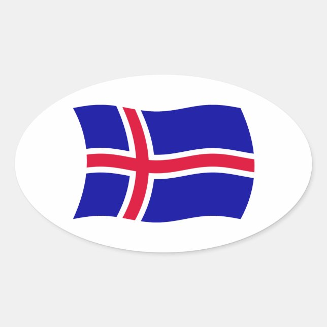Oval Adesivo da Bandeira da Islândia (Frente)