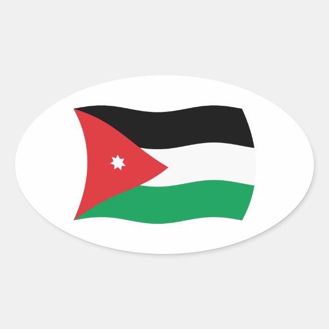 Oval Adesivo da Bandeira da Jordânia (Frente)
