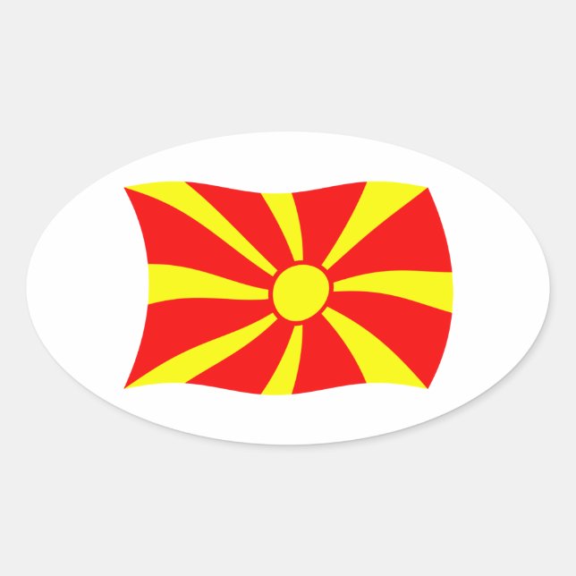 Oval Adesivo da Bandeira da Macedônia (Frente)