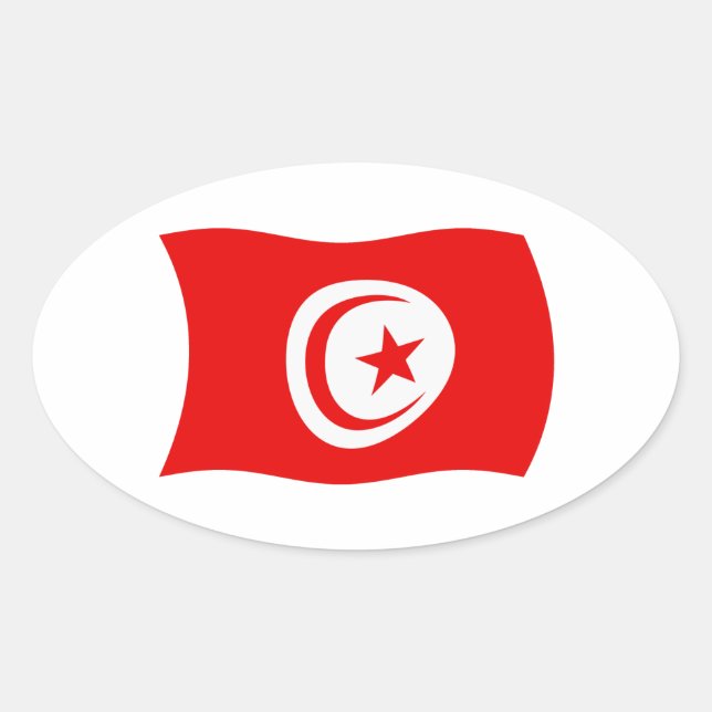 Oval Adesivo da Bandeira da Tunísia (Frente)