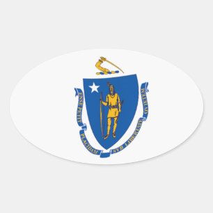 Oval Adesivo da Bandeira de Massachusetts