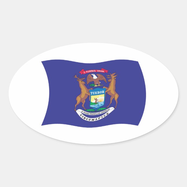 Oval Adesivo da Bandeira de Michigan (Frente)