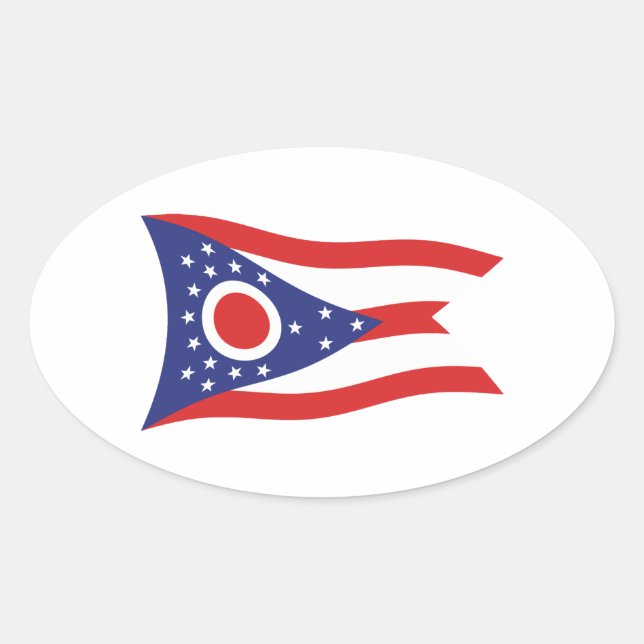 Oval Adesivo da Bandeira de Ohio (Frente)