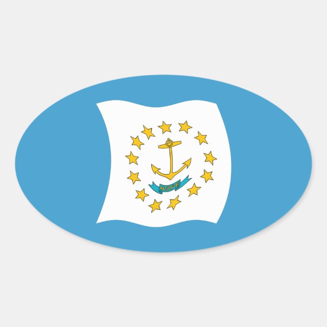 Oval Adesivo da Bandeira de Rhode Island (Frente)