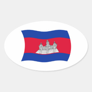 Oval Adesivo da Bandeira do Camboja