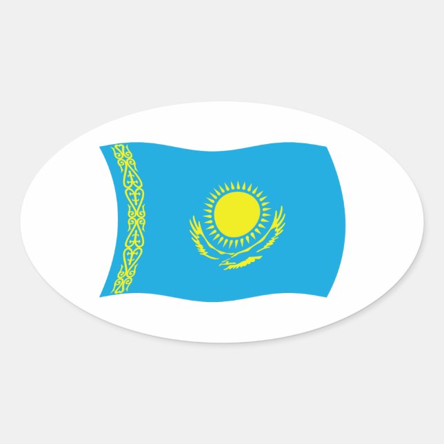 Oval Adesivo da Bandeira do Cazaquistão (Frente)