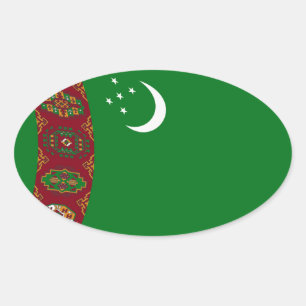 Oval Adesivo da Bandeira do Turcomenistão