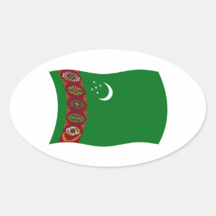 Oval Adesivo da Bandeira do Turcomenistão