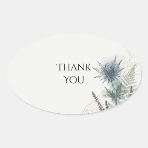 Oval Adesivo de Agradecimento Blue Fern Floral Corner