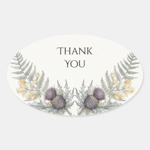 Oval Adesivo de Agradecimento Flor Silvestre Cardo Roxo