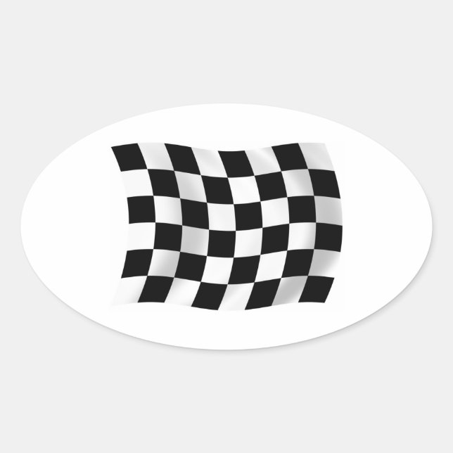 Oval Adesivo de Bandeira de Corrida Xadrez (Frente)
