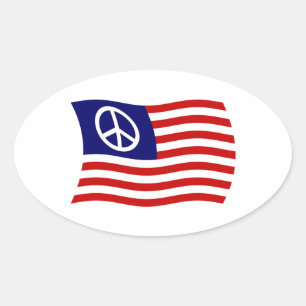 Oval Adesivo de bandeira do sinal de paz dos EUA