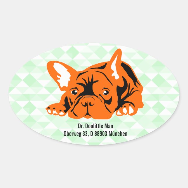 Oval Adesivo de Bulldog Francês com texto (Frente)
