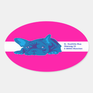 Oval Adesivo de Bulldog Francês com texto