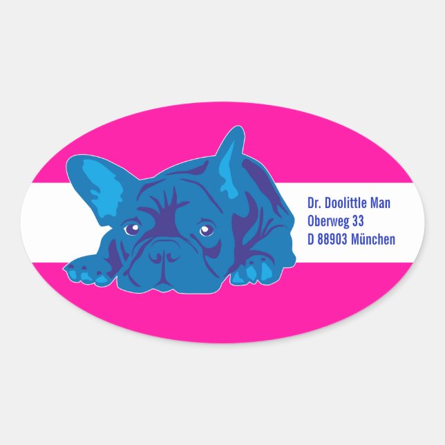 Oval Adesivo de Bulldogue Francês com texto (Frente)