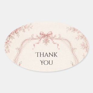 Oval Adesivo de casamento com laço rosa Toile francesa 