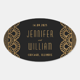 Oval Adesivo de casamento estilo Art Déco dourado e pre