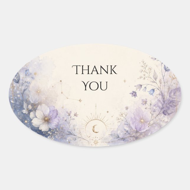 Oval Adesivo de casamento floral de lavanda lua celesti (Frente)