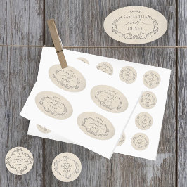 Oval Adesivo de Casamento Minimalista Vintage