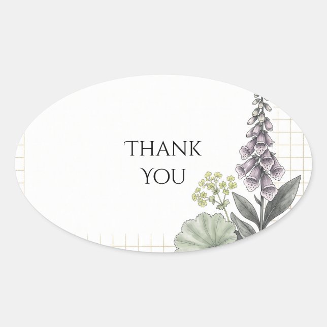 Oval Adesivo de Casamento Xadrez Thistle Roxo (Frente)