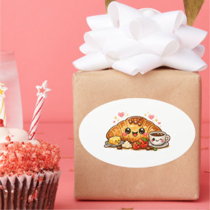 Oval Adesivo de Croissant Kawaii