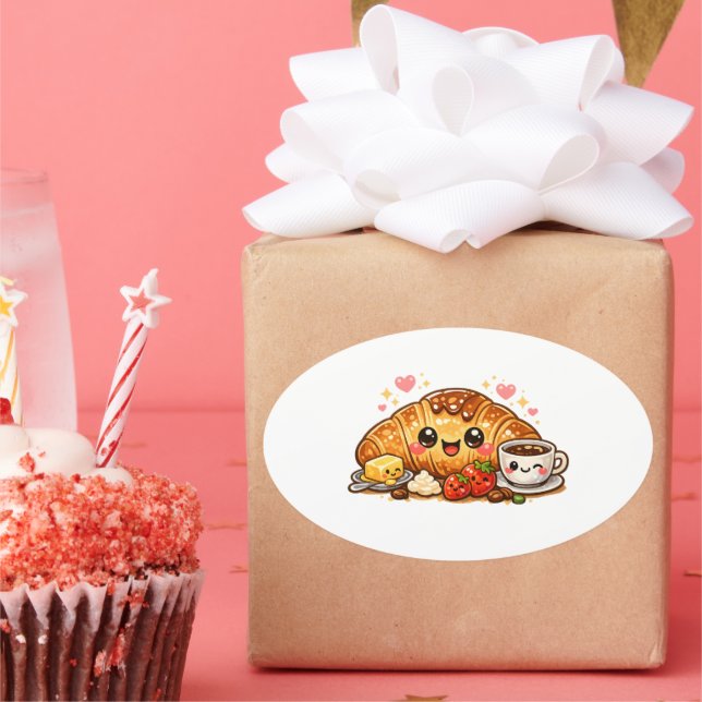 Oval Adesivo de Croissant Kawaii (Festa)