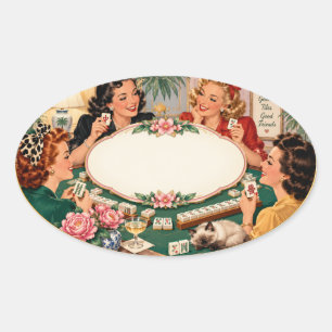 Oval Adesivo de Nome de Mahjong