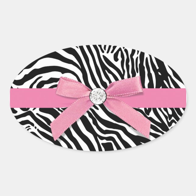 Oval Adesivo de selo de envelope Pink Zebra (Frente)