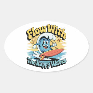 Oval Adesivo Impermeável Flow With The Happy Waves