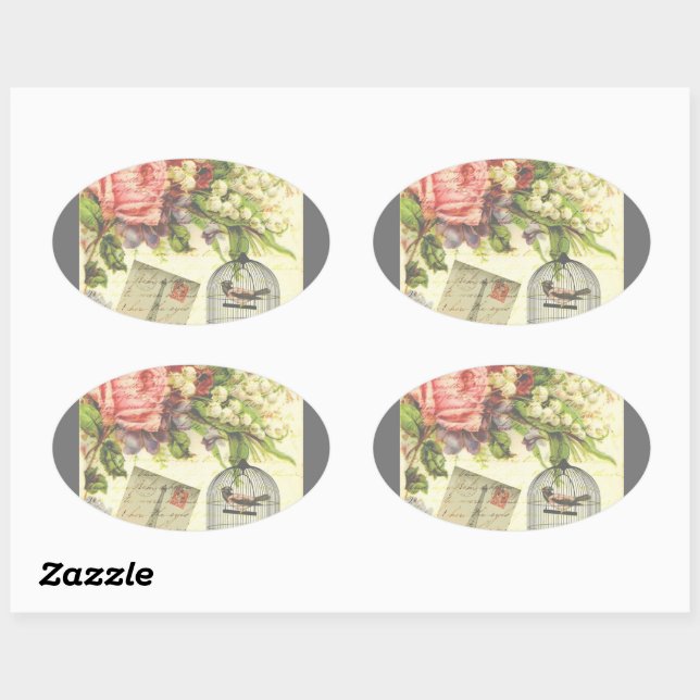 Oval Adesivo Vintage Paris Chic Francês (Folha)