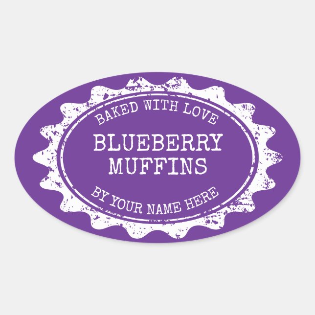 Oval Assado com amor adesivos para muffins caseiro (Frente)