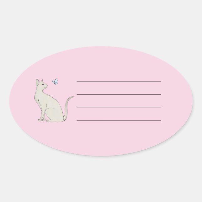 Oval Gato elegante com adesivo de borboleta (Frente)