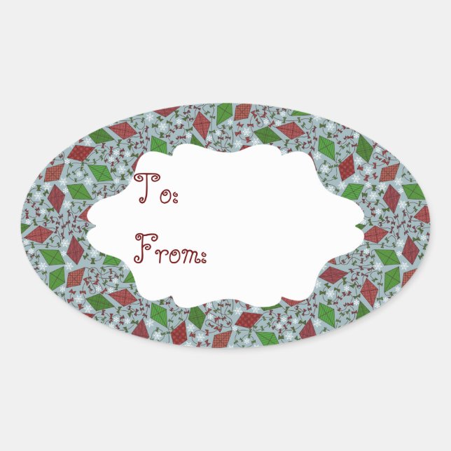 Oval Papagaios de Natal, adesivo de presente (Frente)