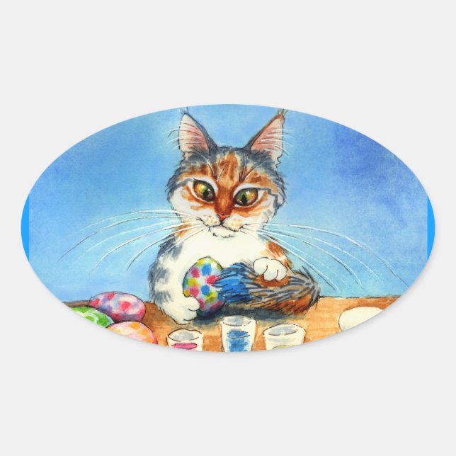 Oval Pinturas de gato Ovos de páscoa com adesivo de ova (Frente)