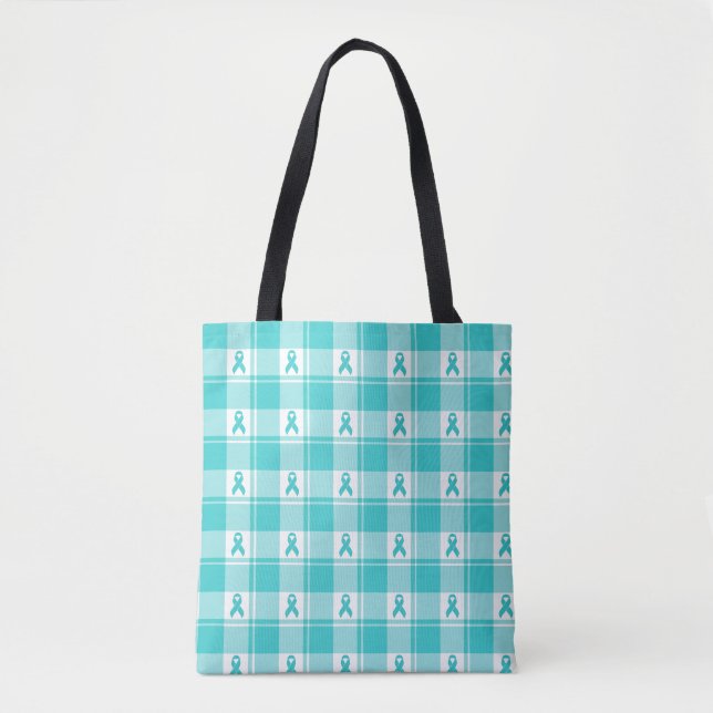 Ovarian Cancer Awareness Plaid Tote Bag, Teal (Frente)