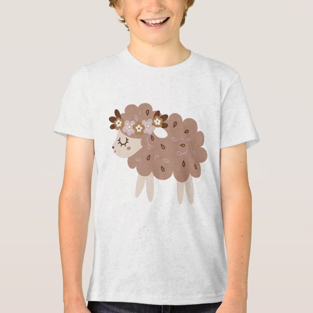 Ovelha Boho Fofa com Coroa Floral Berçário Pastel (Frente)
