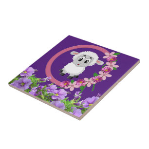 Ovelha de Azulejo Floral Roxo