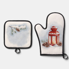 Oven Mitt e Pote Holders lanterna vermelha