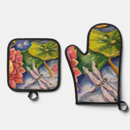 Oven Mitt e Potes - Dragonfly & Waterlilly