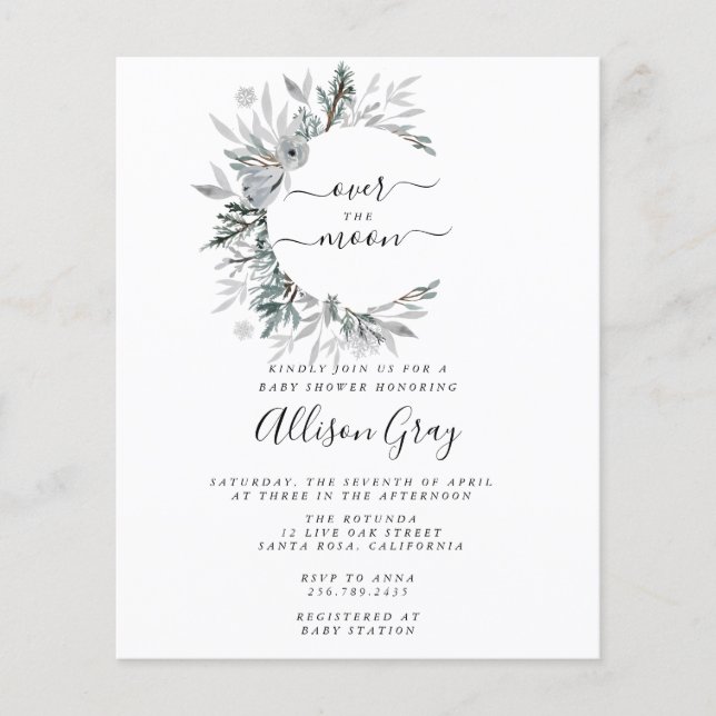 Over the Moon Baby Shower | Budget Flyer (Frente)