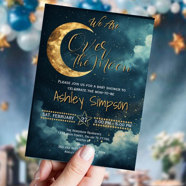 Over the Moon Celestial Baby Shower Invitation (Criador carregado)