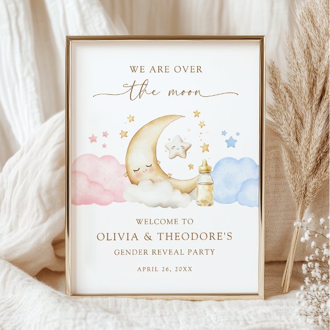 Over the Moon Gender Reveal Party Welcome Poster (Criador carregado)