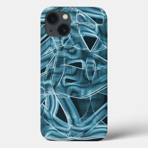 Overlapping curves in tape shape, blue neon relief